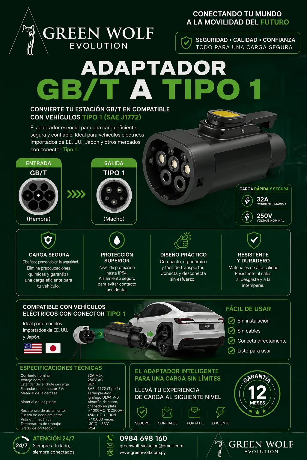 Adaptador GB/T a Tipo 1