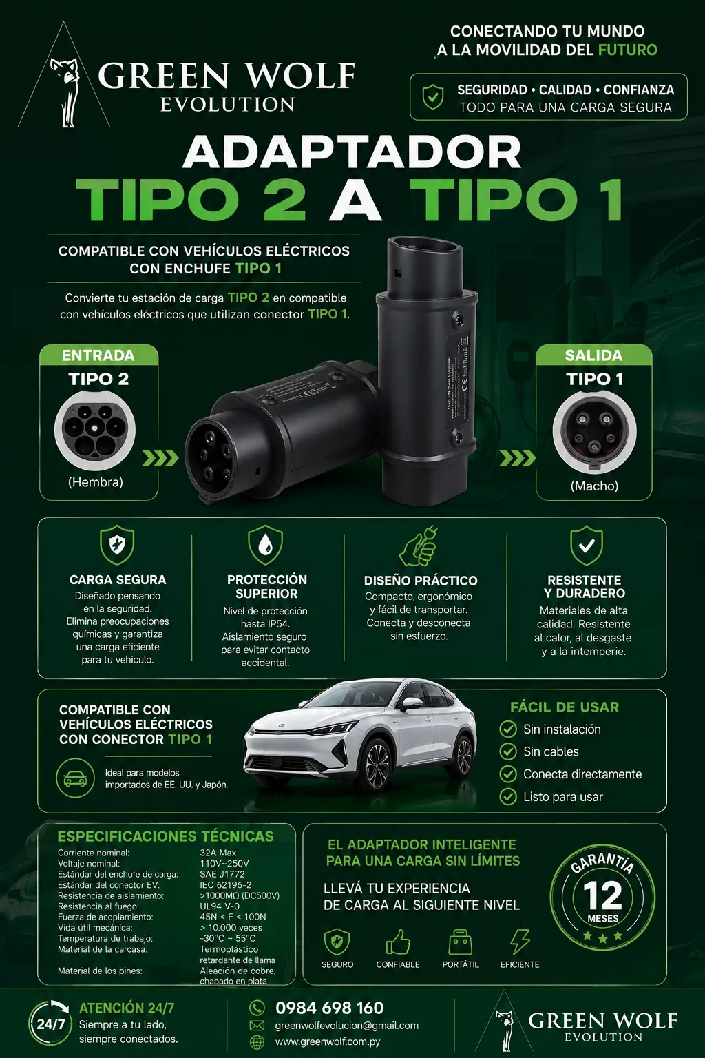 Adaptador Tipo 2 a Tipo 1